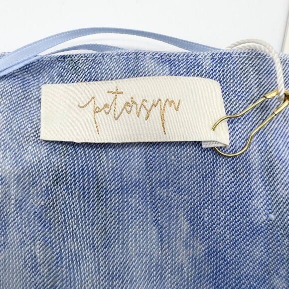 Petersyn Womens Jumpsuit‎ L Strapless Linen Blend Corset Wide Leg Watercolor - Picture 6 of 12